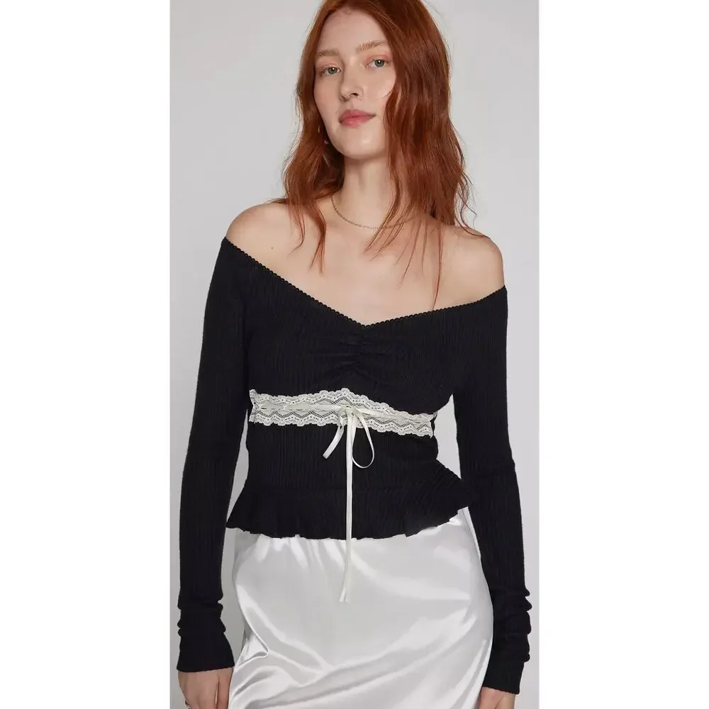 Kimchi Blue Gianna Off The Shoulder Lace Inset Top Green Small